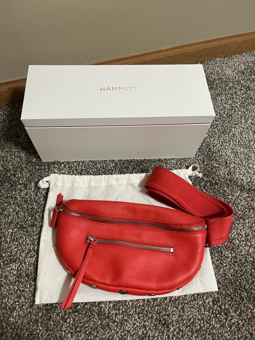 Hammitt Charles Crossbody Medium Red Silver Hardware